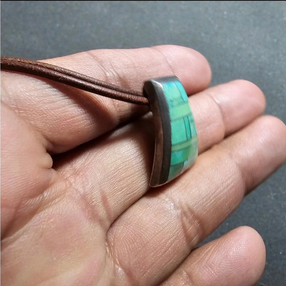 Sterling Silver 925 Pave Turquoise Stone Inlay Double Strand Necklace 15 In Long - Picture 6 of 9